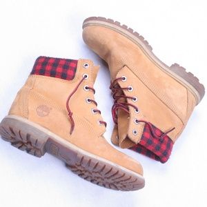 Timberland Leather Buffalo Check Plaid Boots 6.5